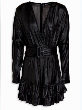 Black Plunging Ruffle Mini Dress